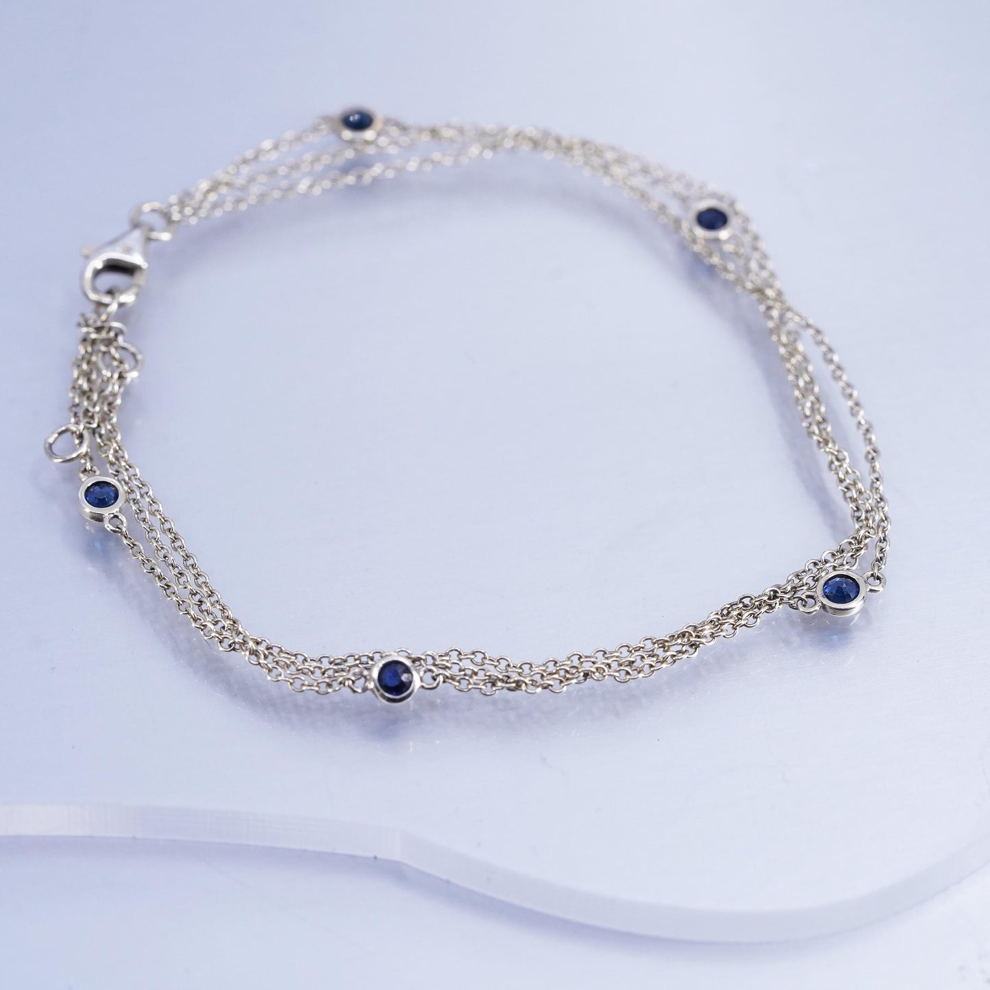 8.25”, vermeil gold Sterling 925 silver bracelet, multi strands sapphire beads