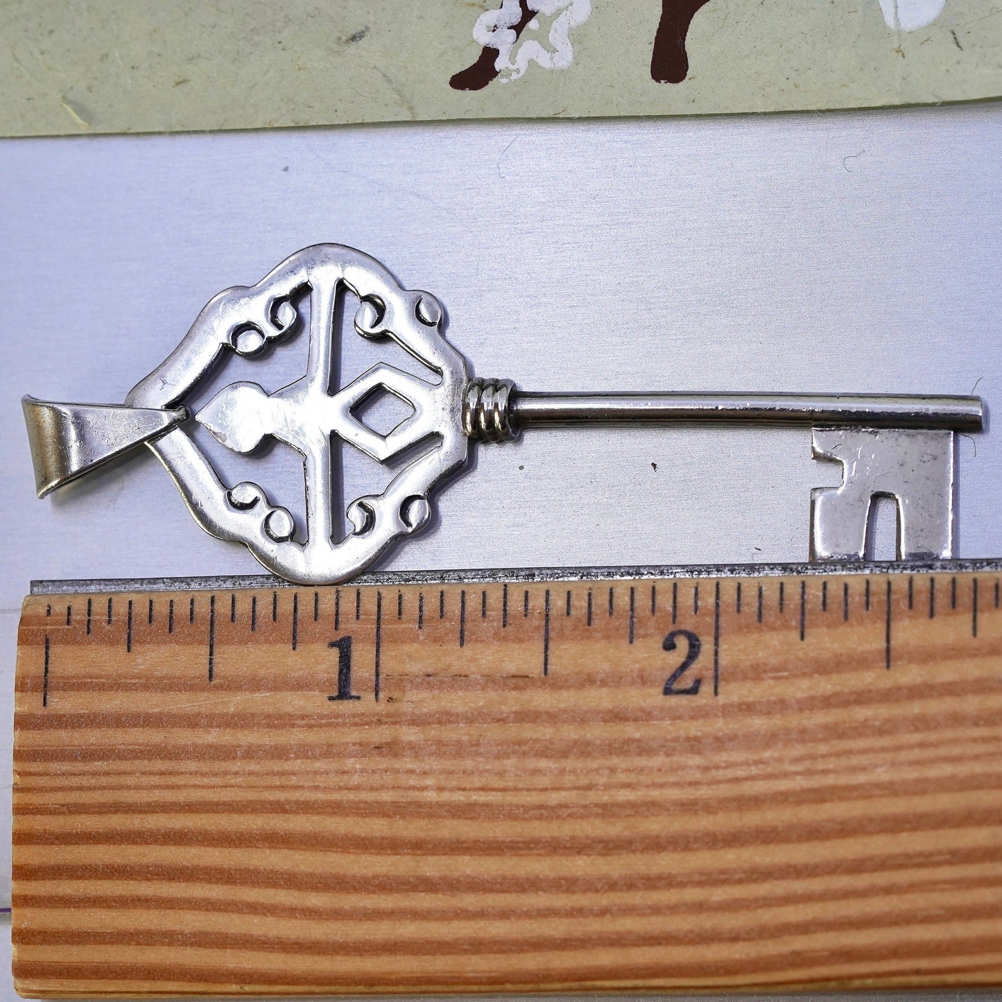 Vintage sterling silver handmade key pendant, 925 charm