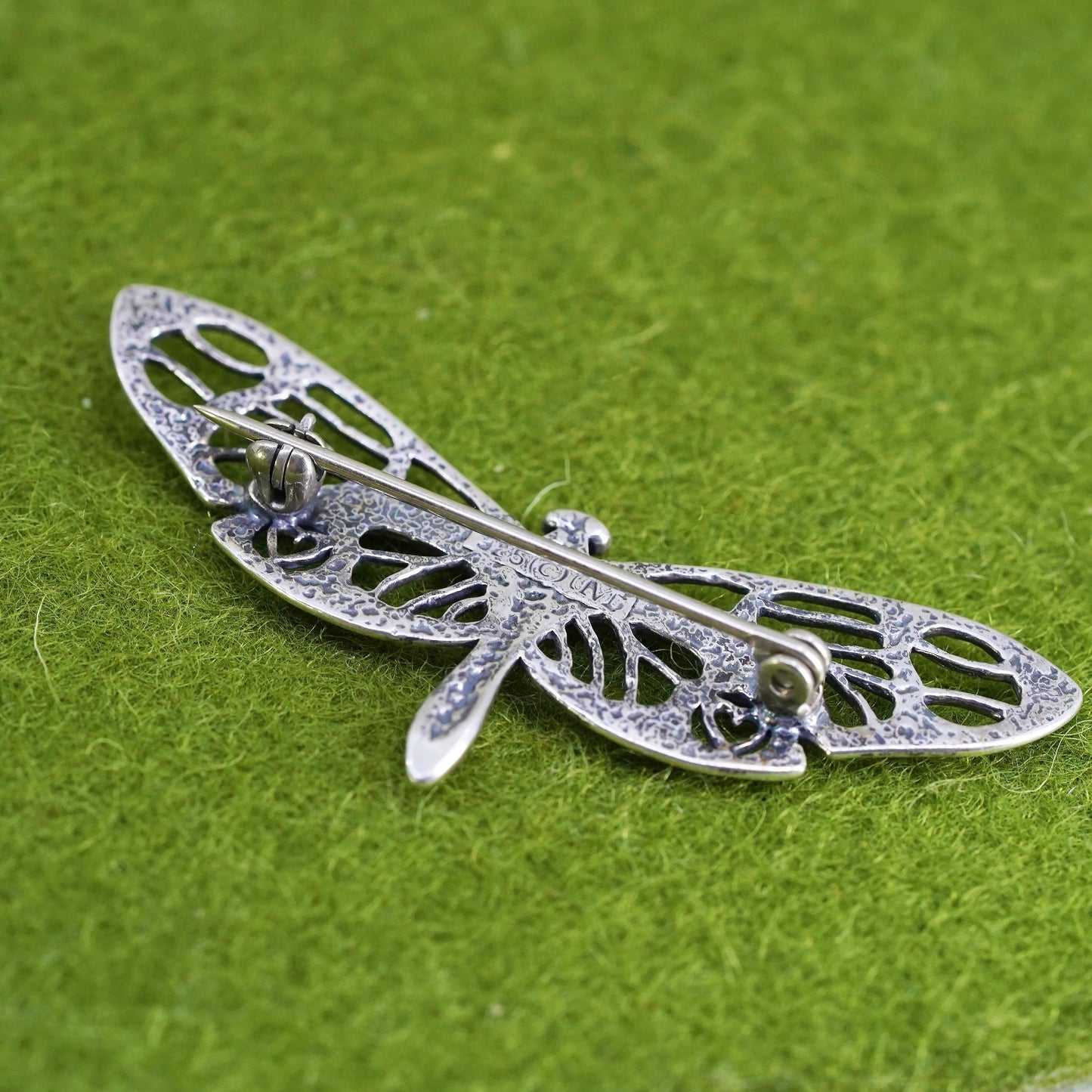 Vintage Sterling silver handmade brooch, filigree 925 dragonfly pin