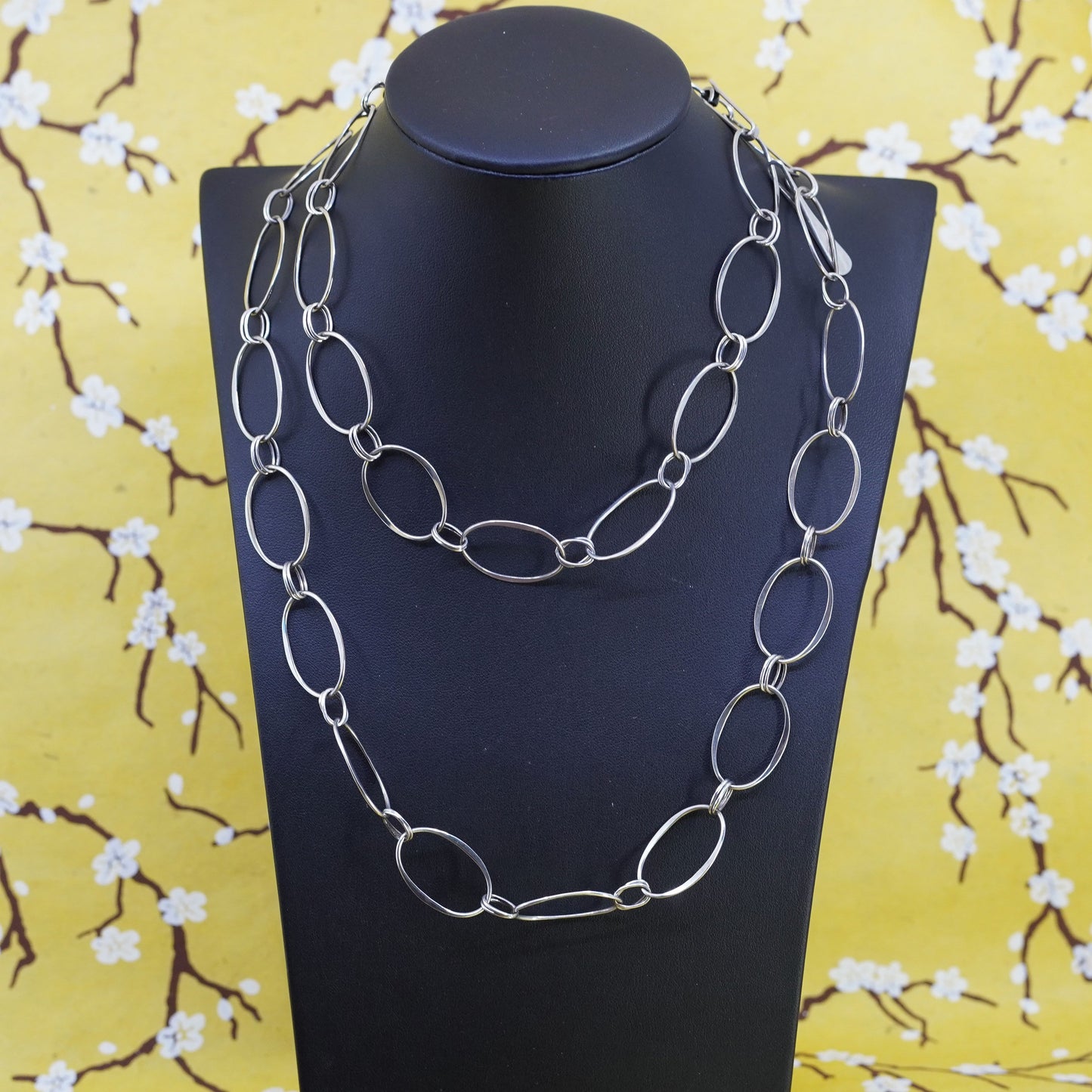 36”, RLM Robert Lee Morris studio Sterling 925 silver necklace, oval link chain