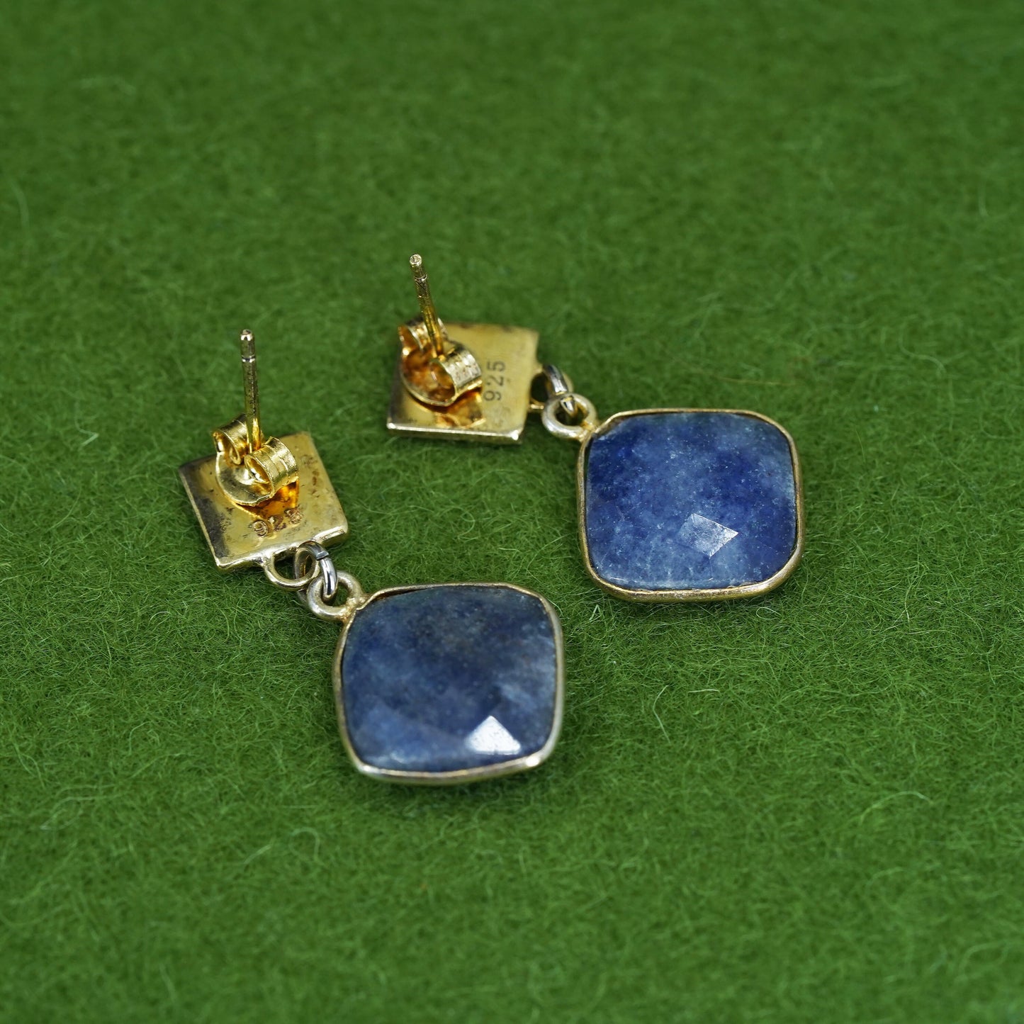 Vintage yellow gold over Sterling silver 925 handmade earrings with sodalite