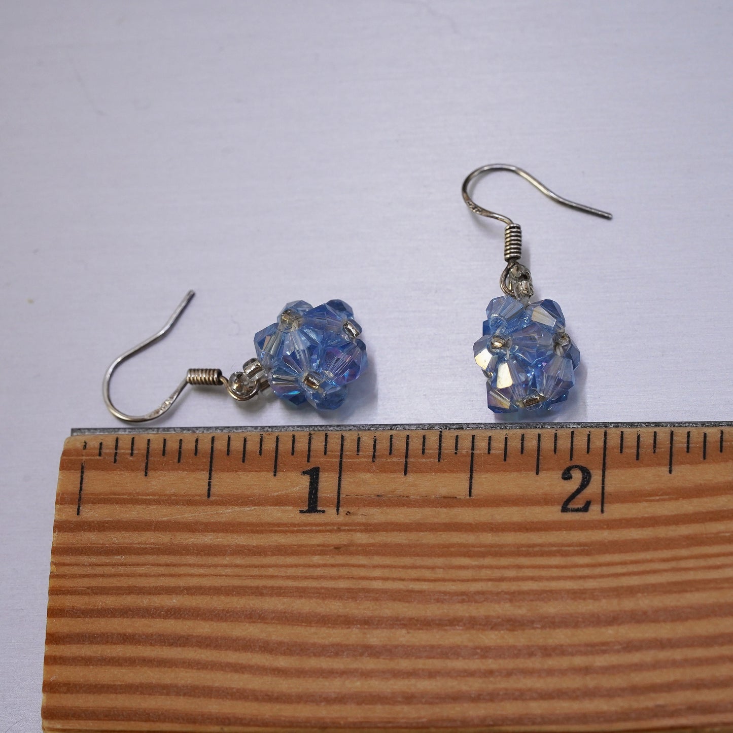Vintage Sterling silver handmade earrings, 925 hooks with blue crystal beads