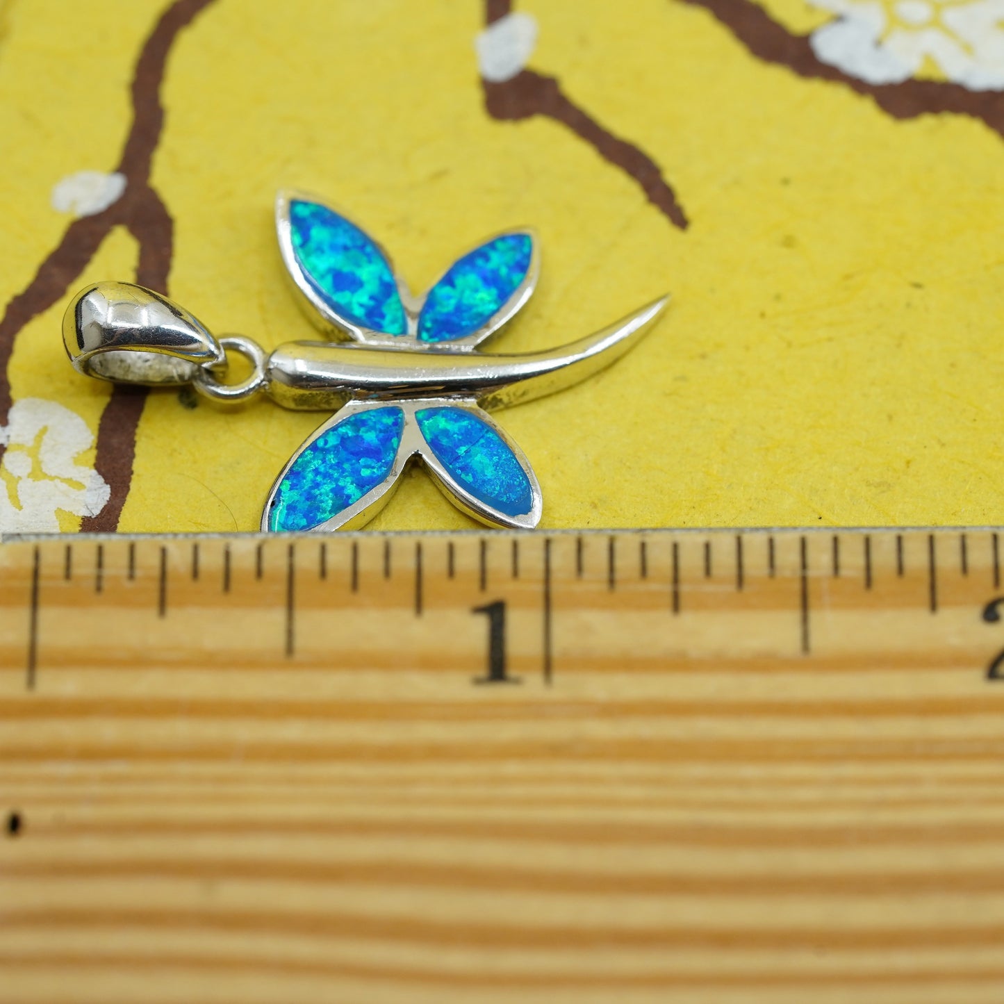 Vintage Sterling 925 silver handmade butterfly pendant with fire opal inlay