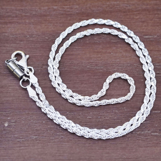 16”, 2mm, vintage Sterling silver necklace, 925 diamond cut rope chain