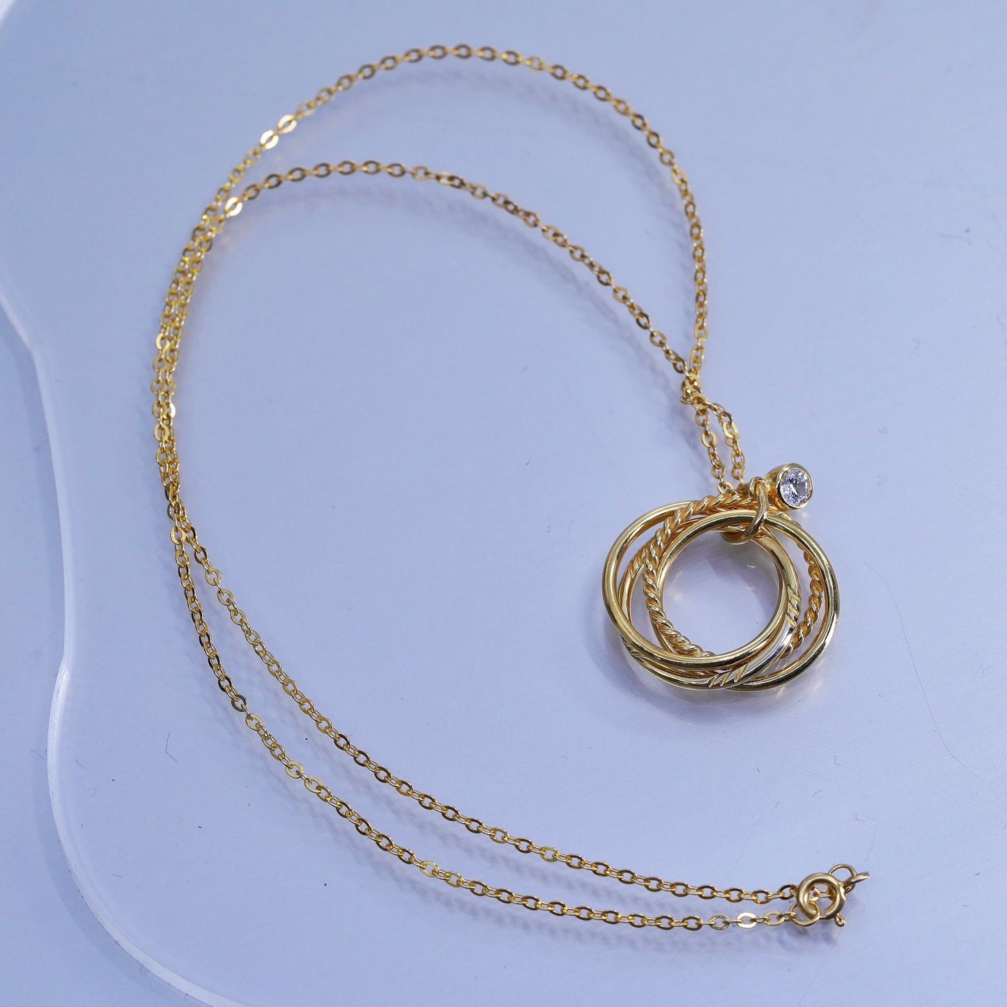 18”, vermeil gold Sterling 925 silver circle necklace entwined circle pendant