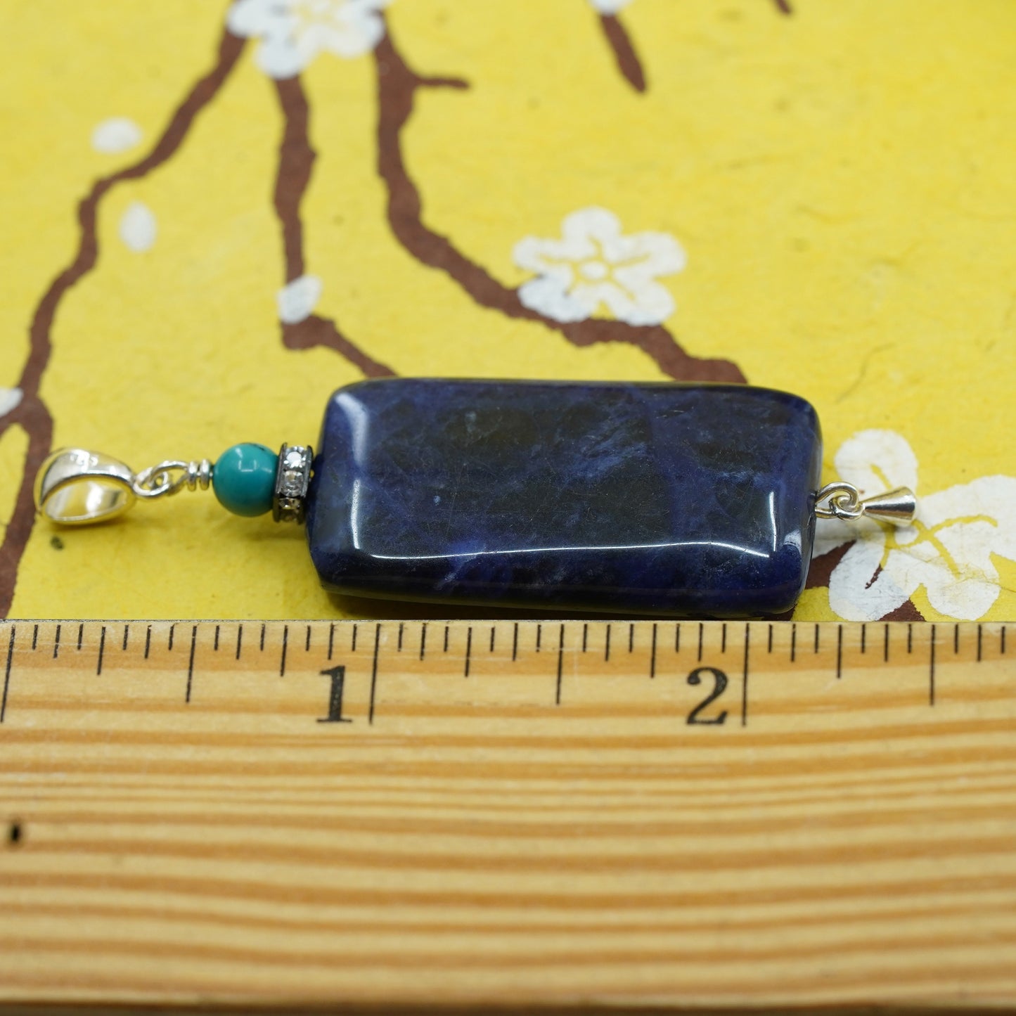 handmade Sterling 925 silver sodalite rectangular pendant and turquoise bead