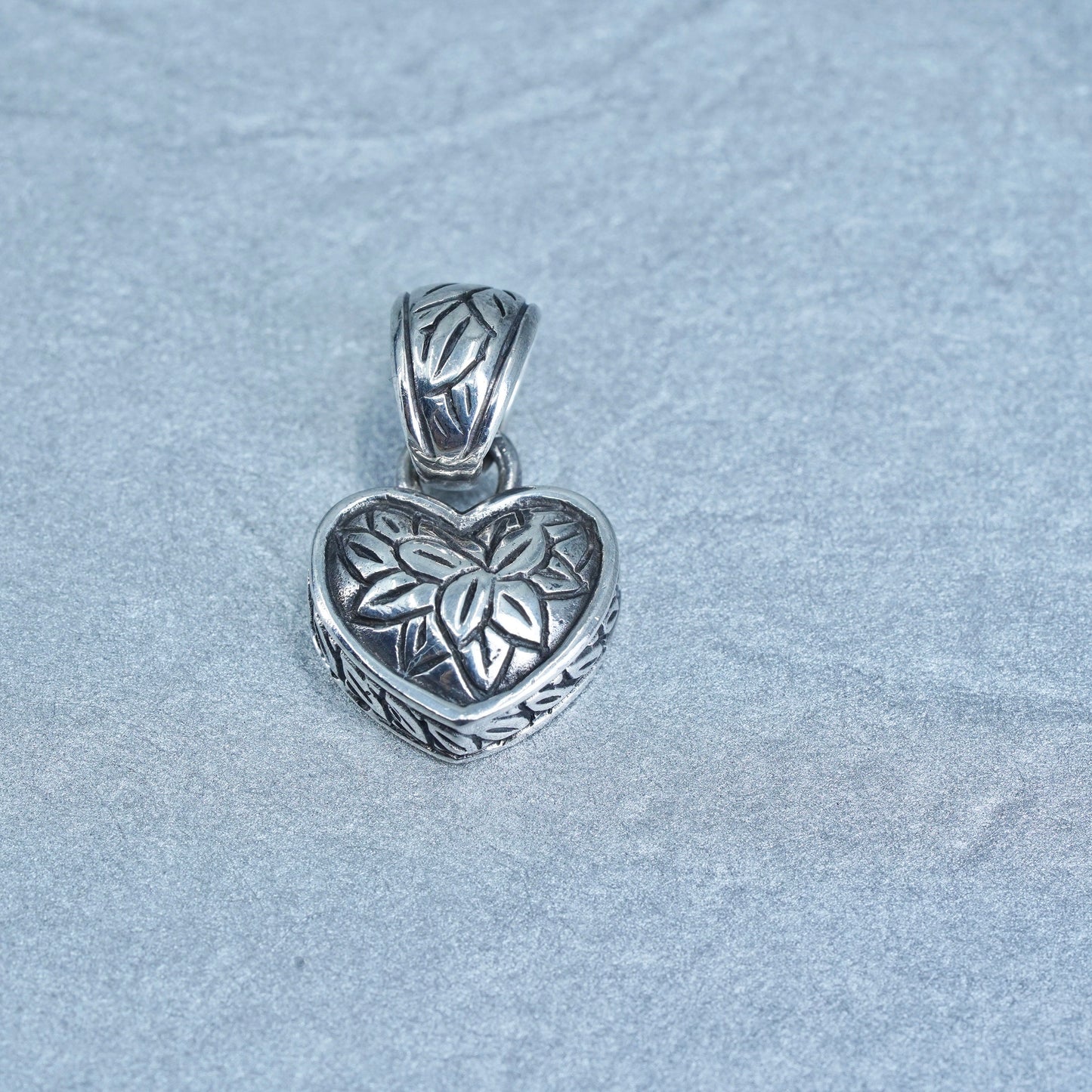 antique sterling 925 silver filigree heart charm pendant