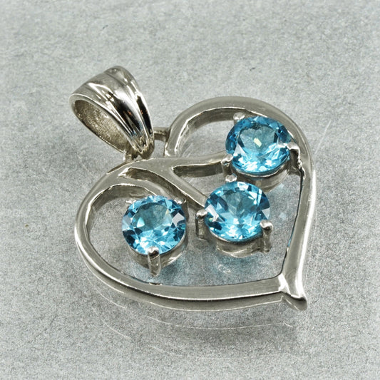 vintage sterling 925 silver heart pendant with blue topaz