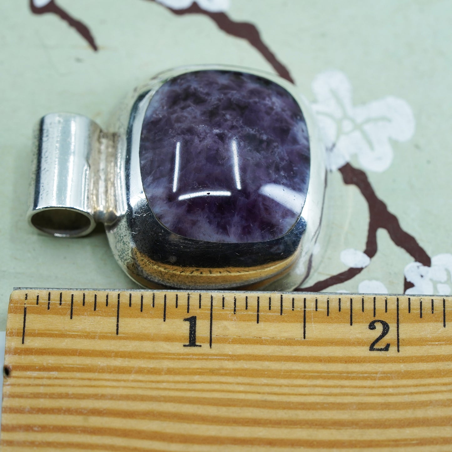 Vintage Mexican Sterling 925 silver handmade pendant with amethyst inlay