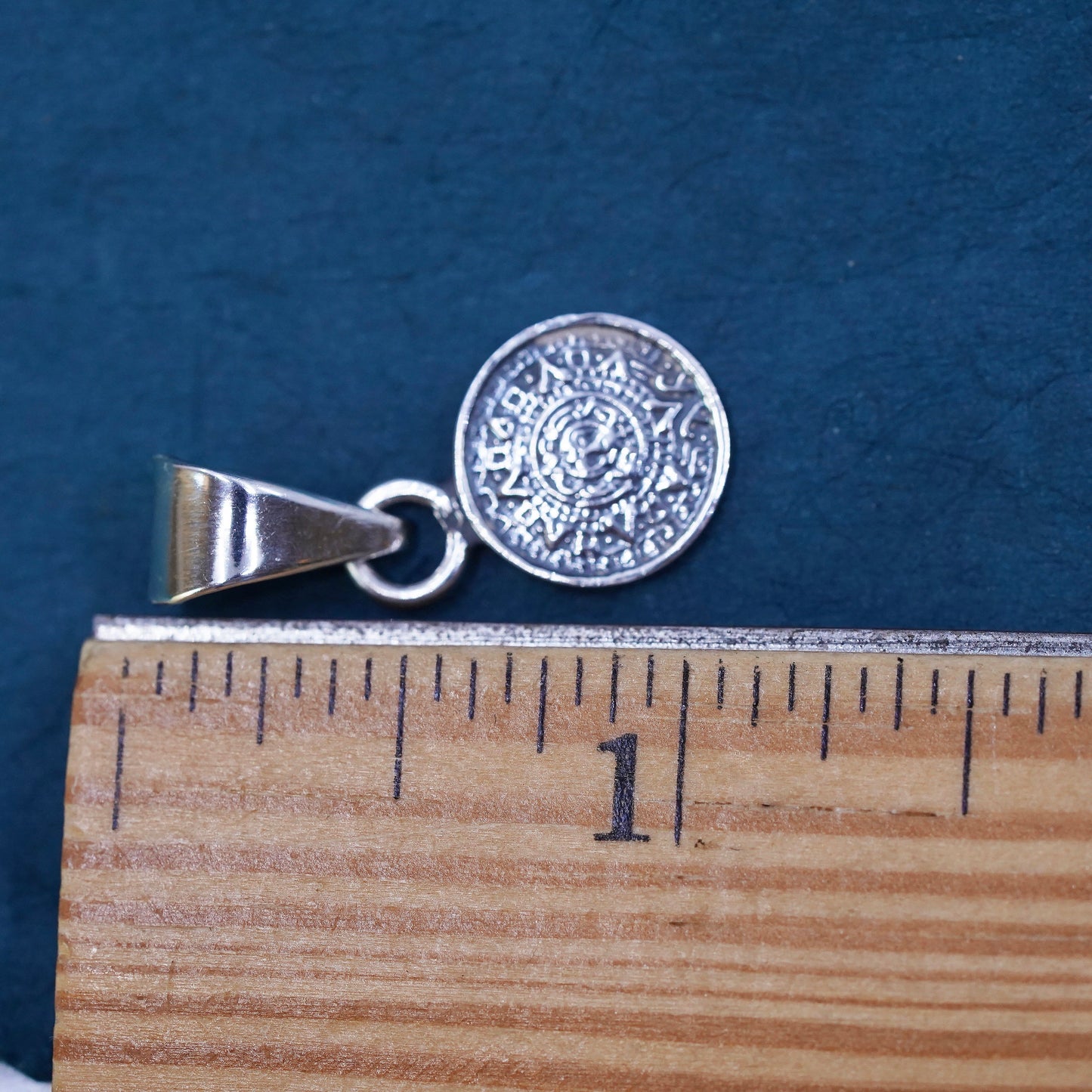 Vintage Sterling silver handmade pendant, solid 925 silver Mayan calendar