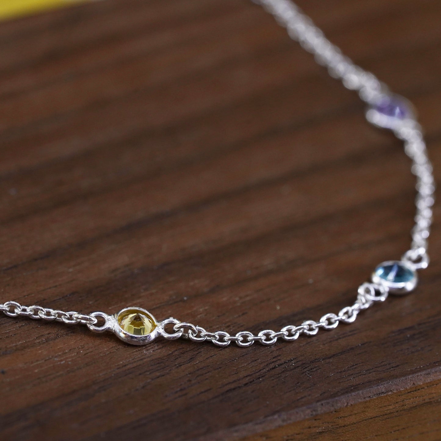 18”, Sterling silver handmade necklace, 925 circle chain with colorful crystal