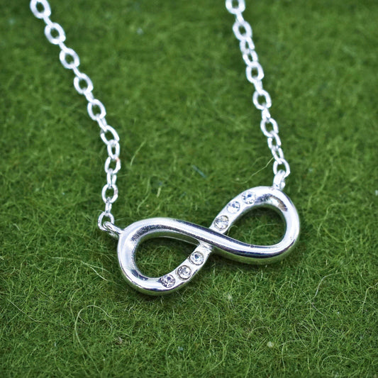16+2”, Sterling silver necklace, 925 circle chain with infinity loop pendant Cz
