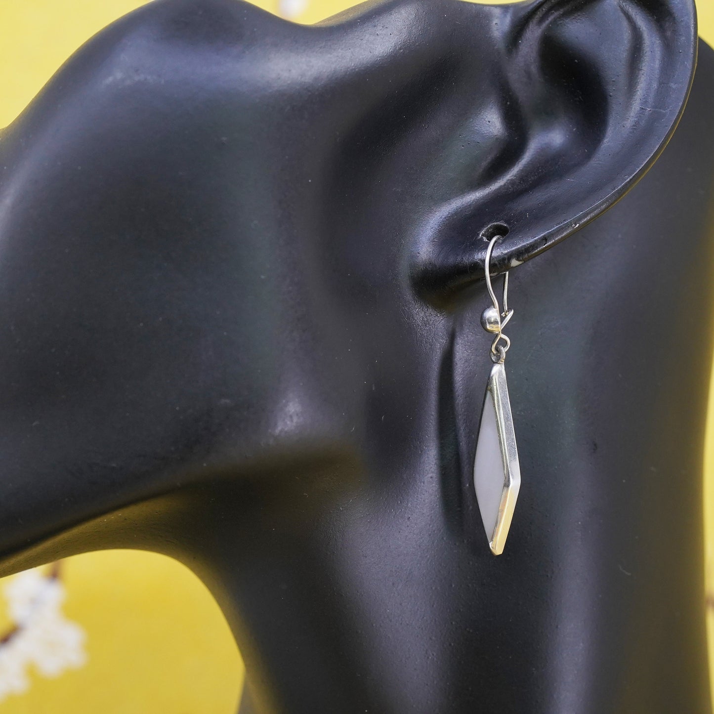 VTG Sterling silver handmade earrings, 925 teardrop with blue mother of pearl