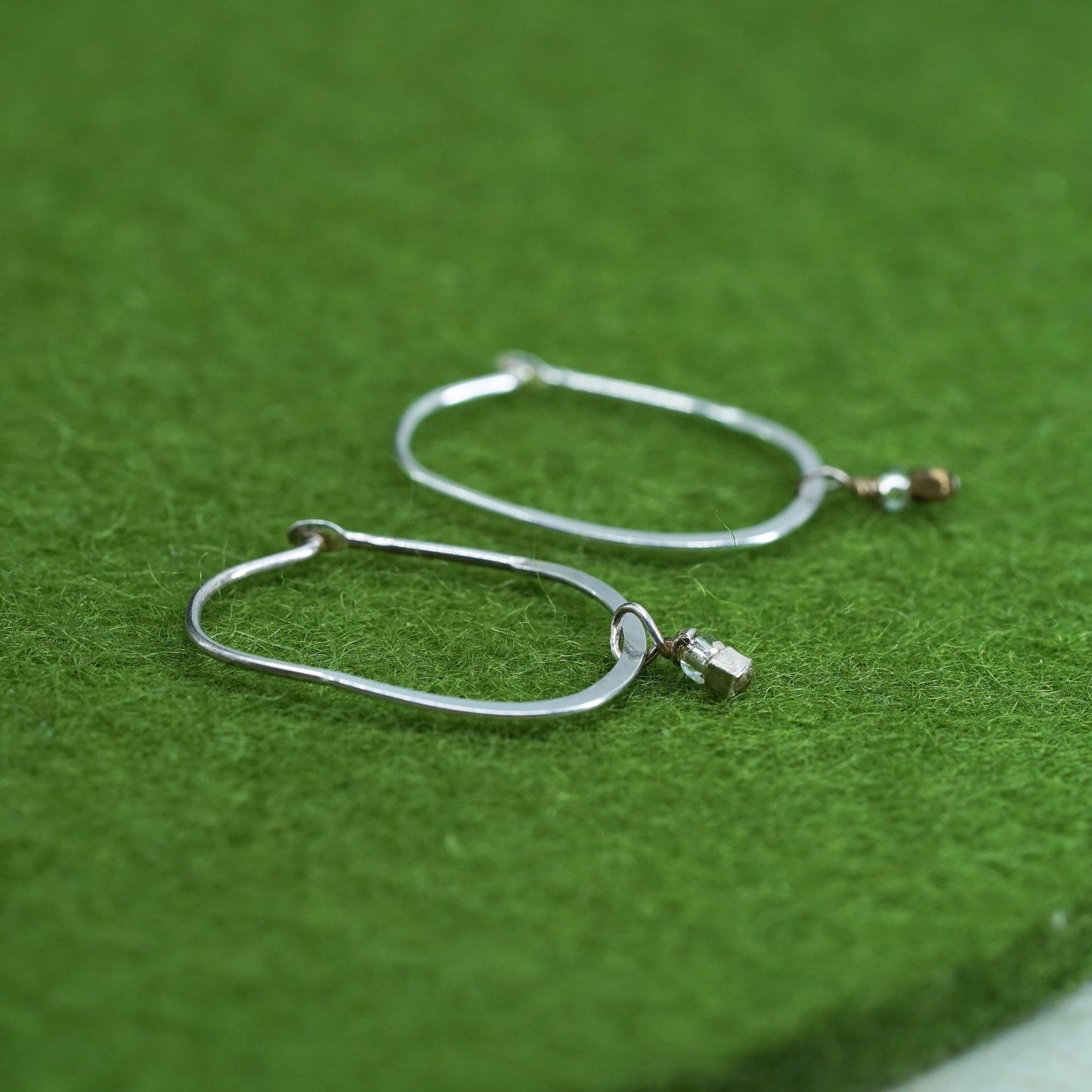 0.75”, Vintage Sterling silver handmade earrings, 925 hoops with bead charms