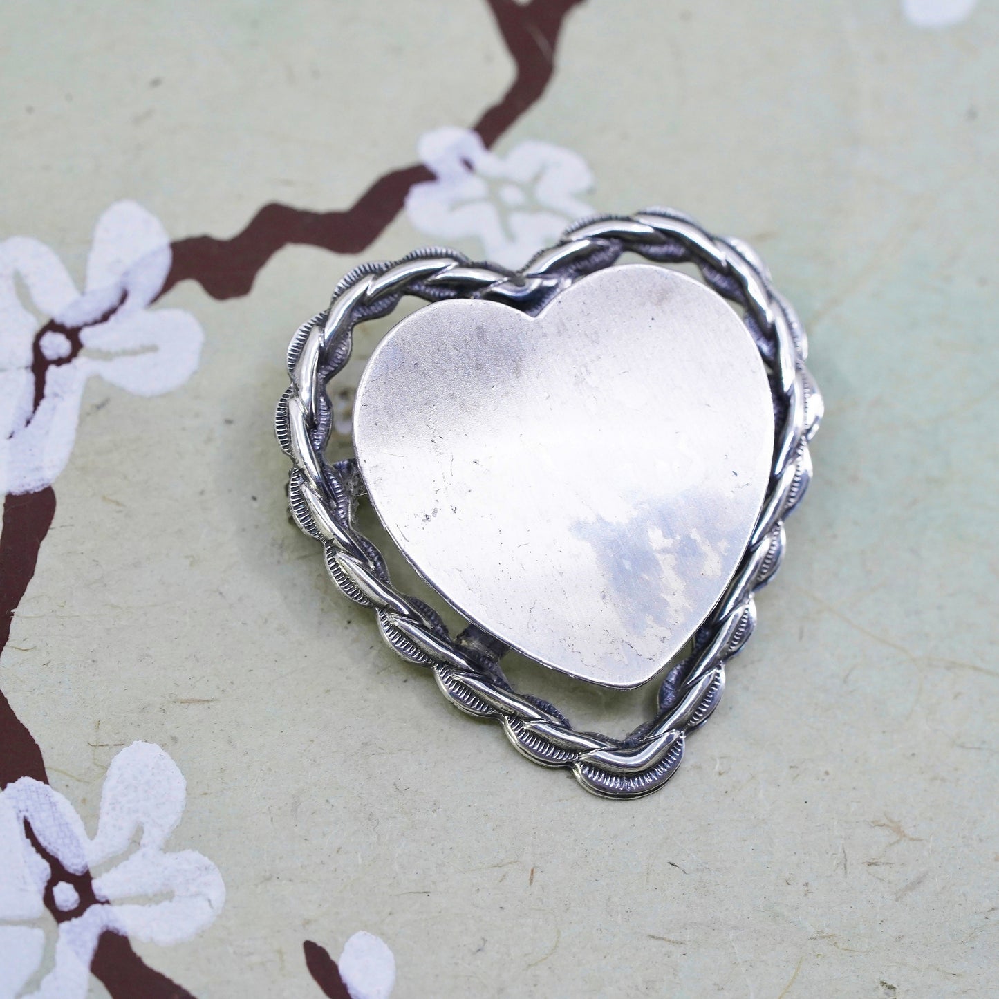 Vintage Beau Sterling silver handmade brooch, blank 925 silver heart pin