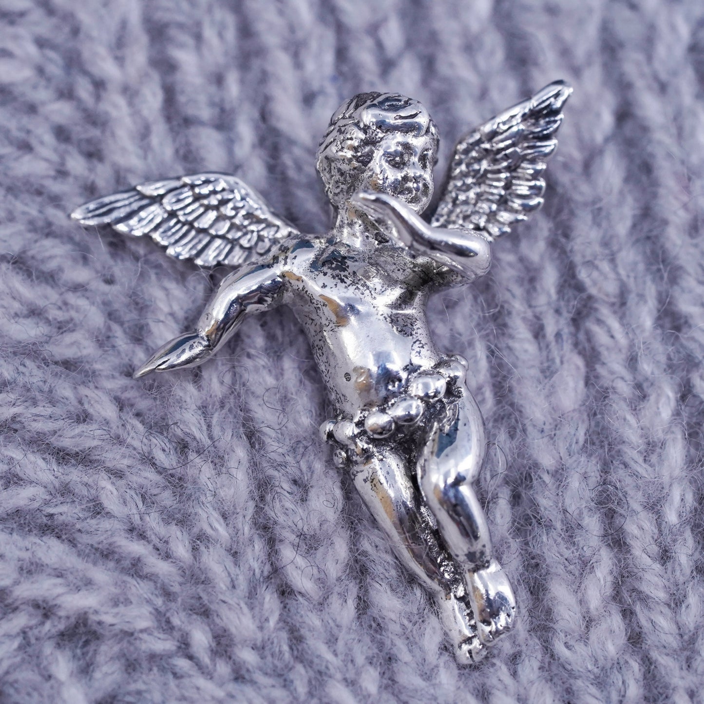 Vintage sterling silver handmade pendant, 925 Angel charm