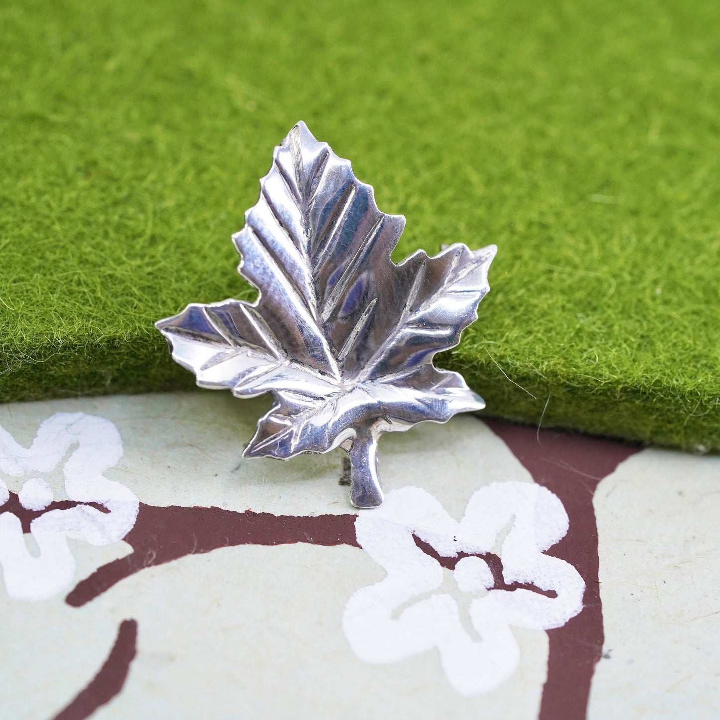 Vintage Sterling silver handmade brooch, 925 maple leaf pin