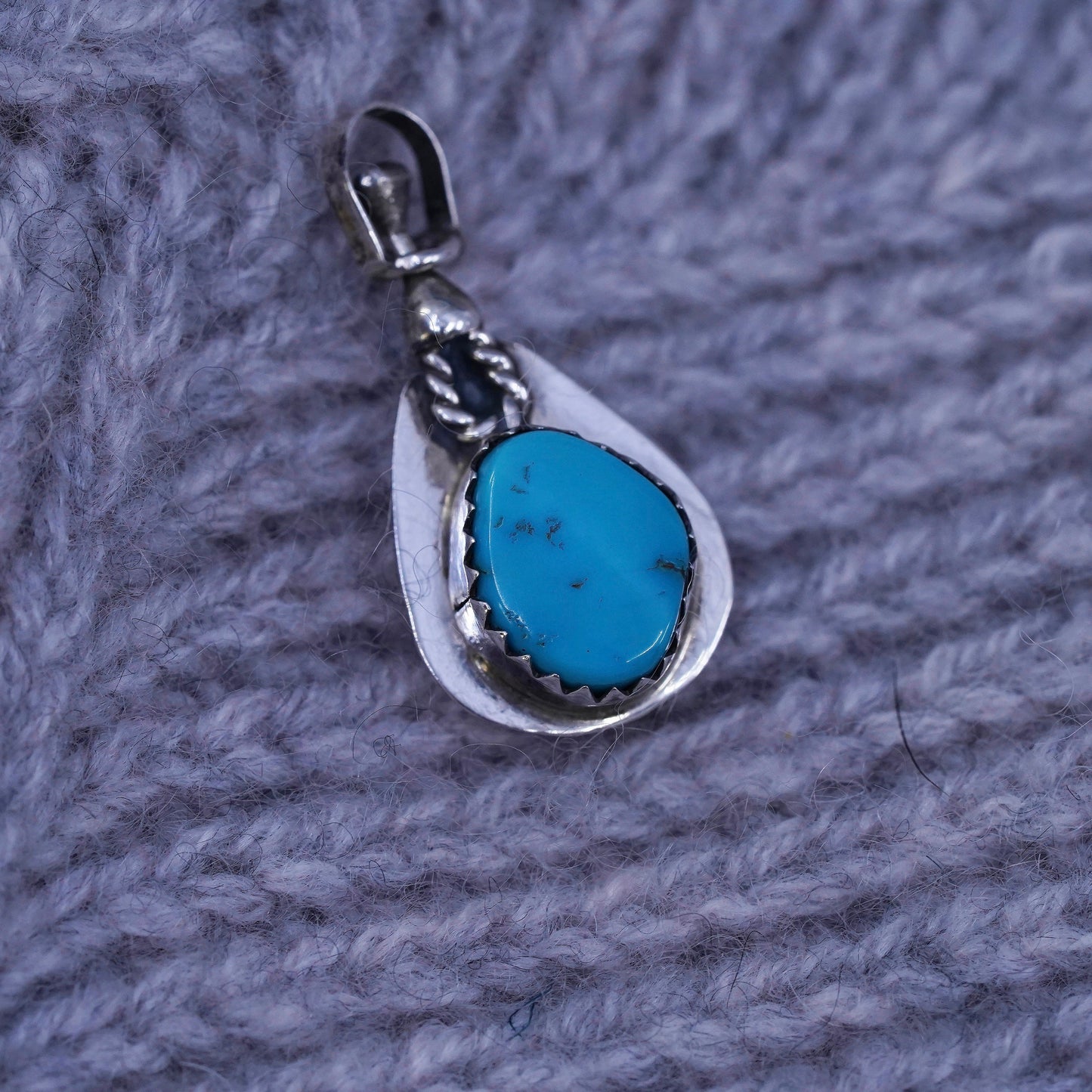 southwestern Sterling silver pendant, 925 teardrop bear paw pendant turquoise