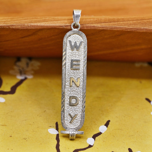 Vintage Sterling silver handmade pendant, 925 tag with name monogram "Wendy"