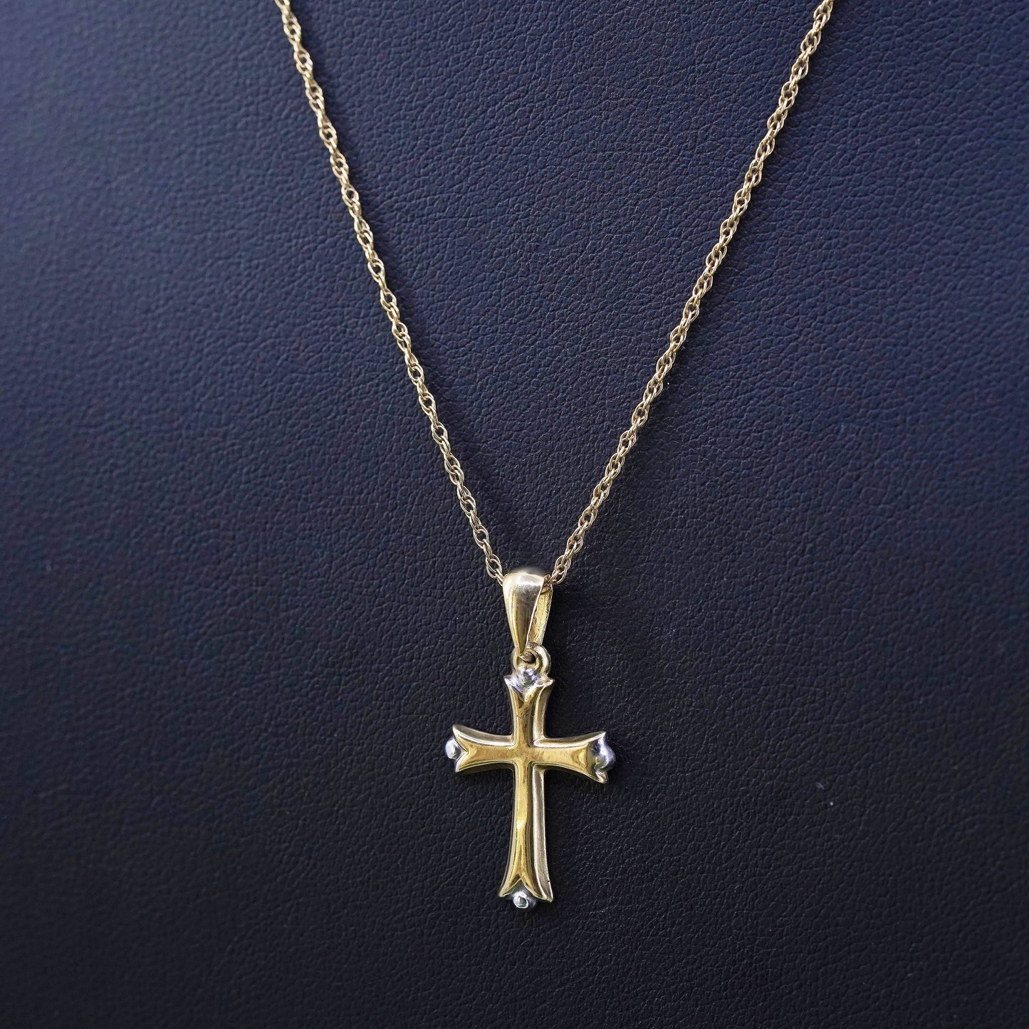 18”, vermeil yellow gold Sterling silver necklace, 925 Singapore cross pendant