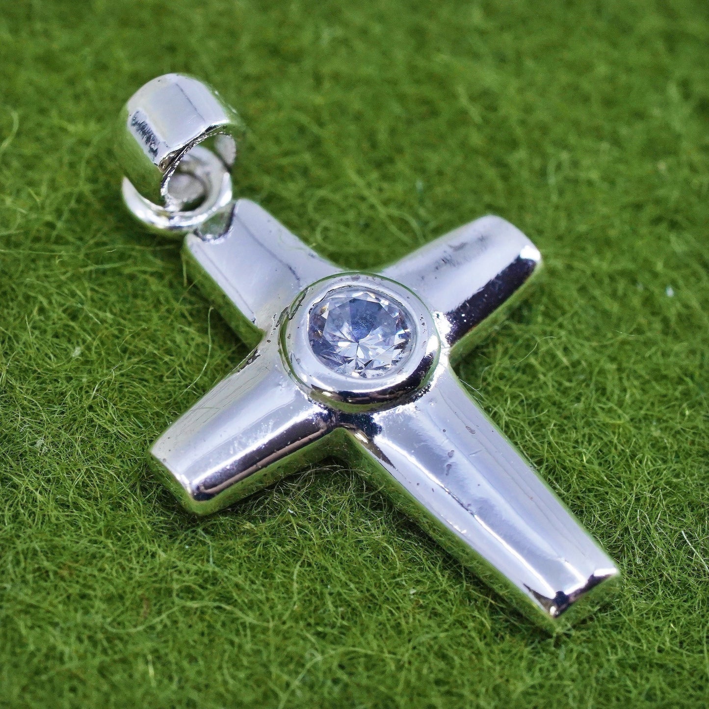Vintage sterling silver pendant, 925 cross handmade pendant with Cz