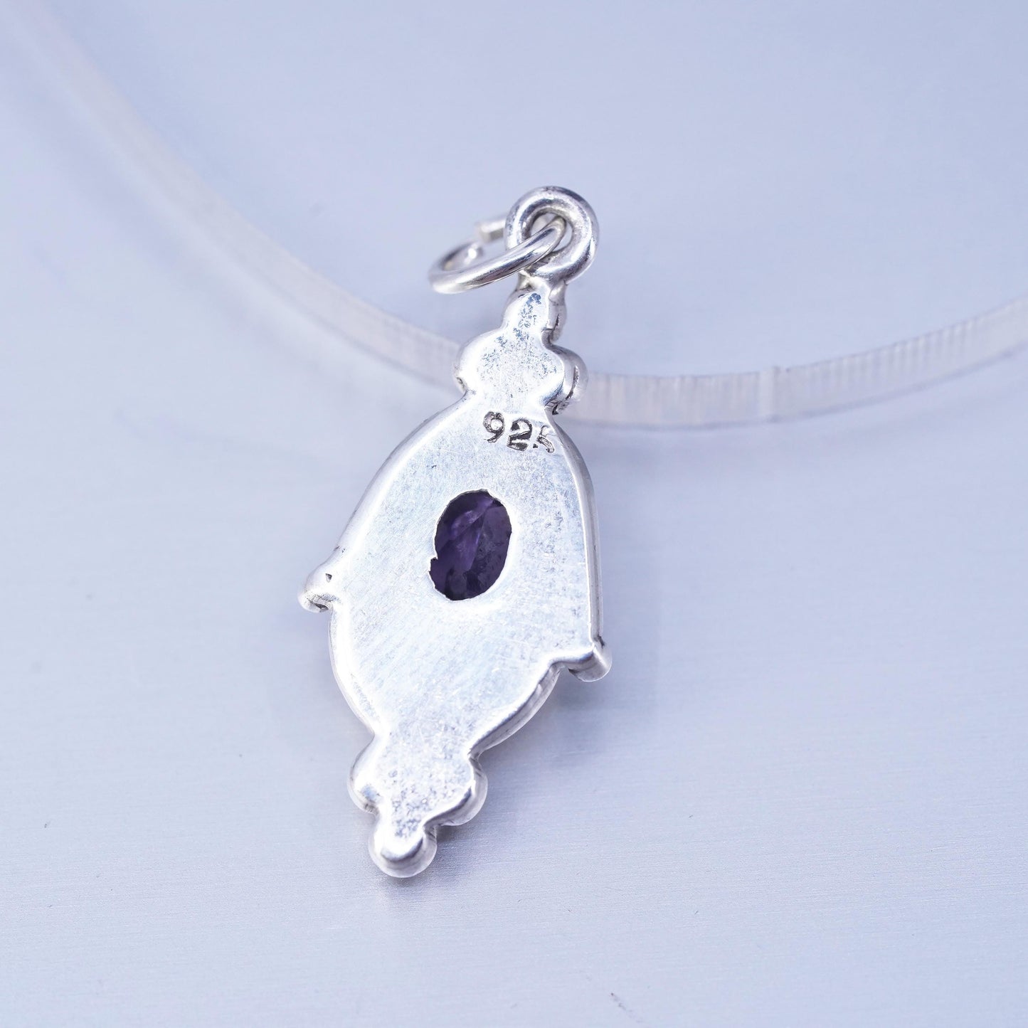 Vintage sterling 925 silver handmade charm pendant with oval amethyst