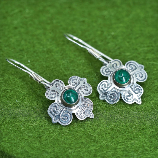 Native American southwestern sterling 925 silver handmade earrings w/ malachite