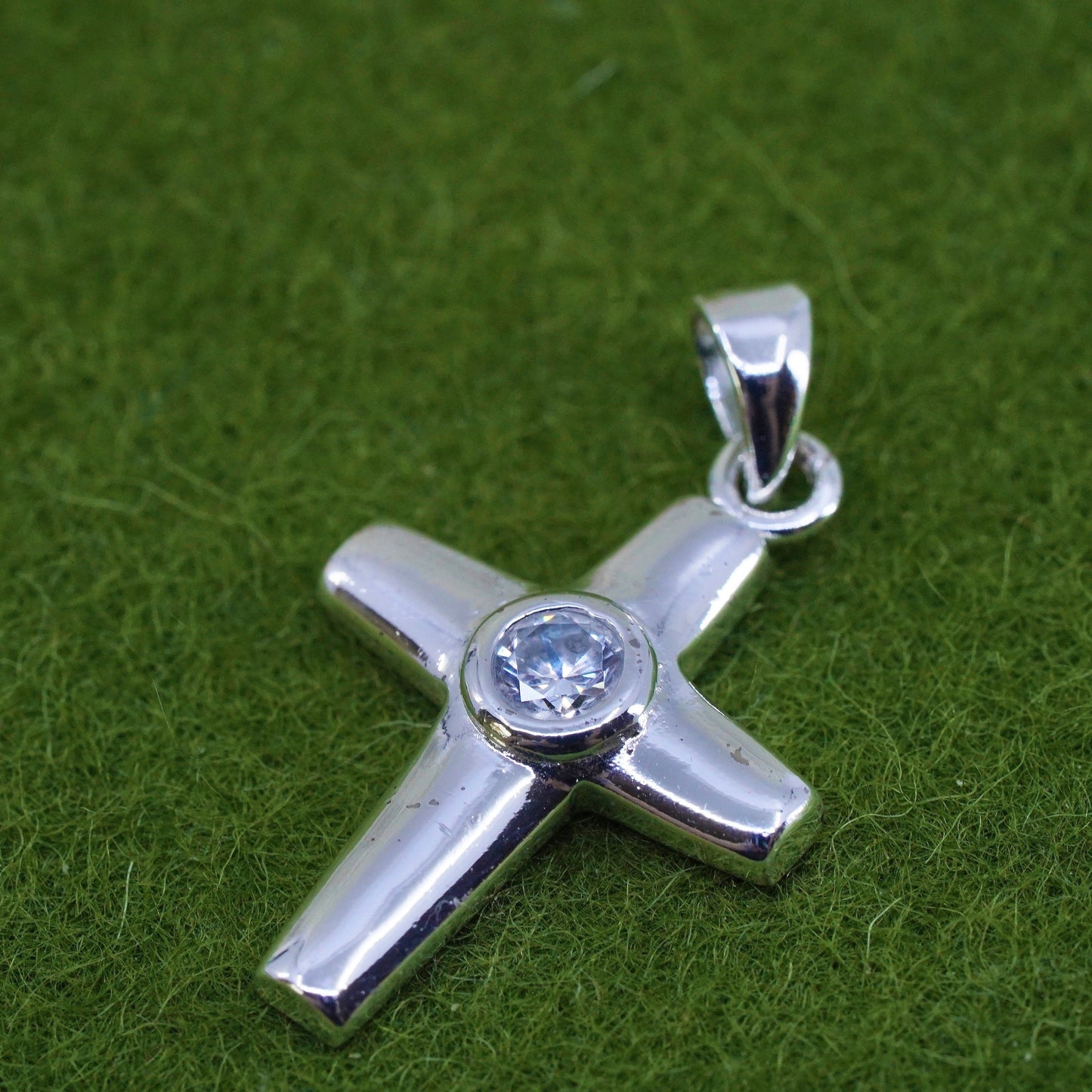 Vintage sterling silver pendant, 925 cross handmade pendant with Cz