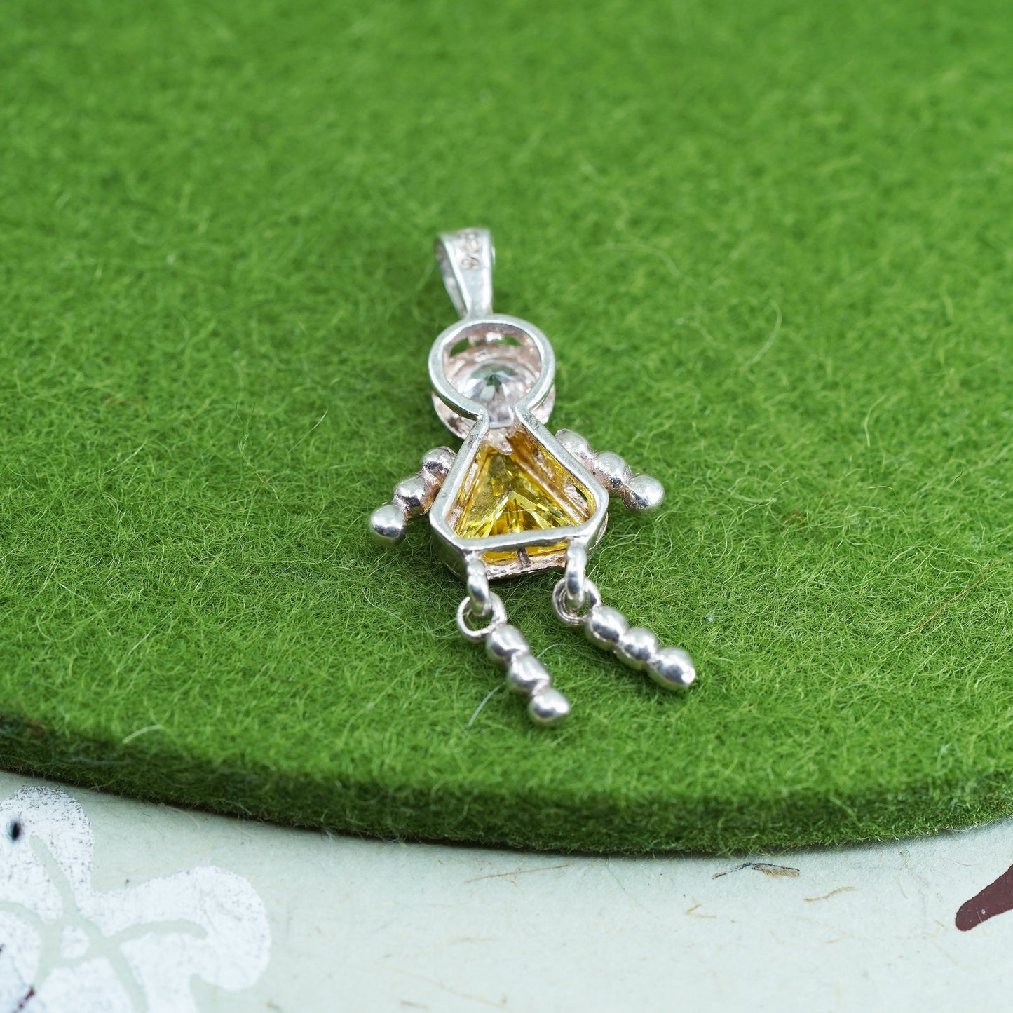 Vintage sterling 925 silver birthstone pendant with citrine girl figure charm