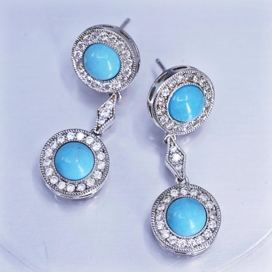 Vintage Sterling 925 silver handmade earrings with turquoise and cluster Cz