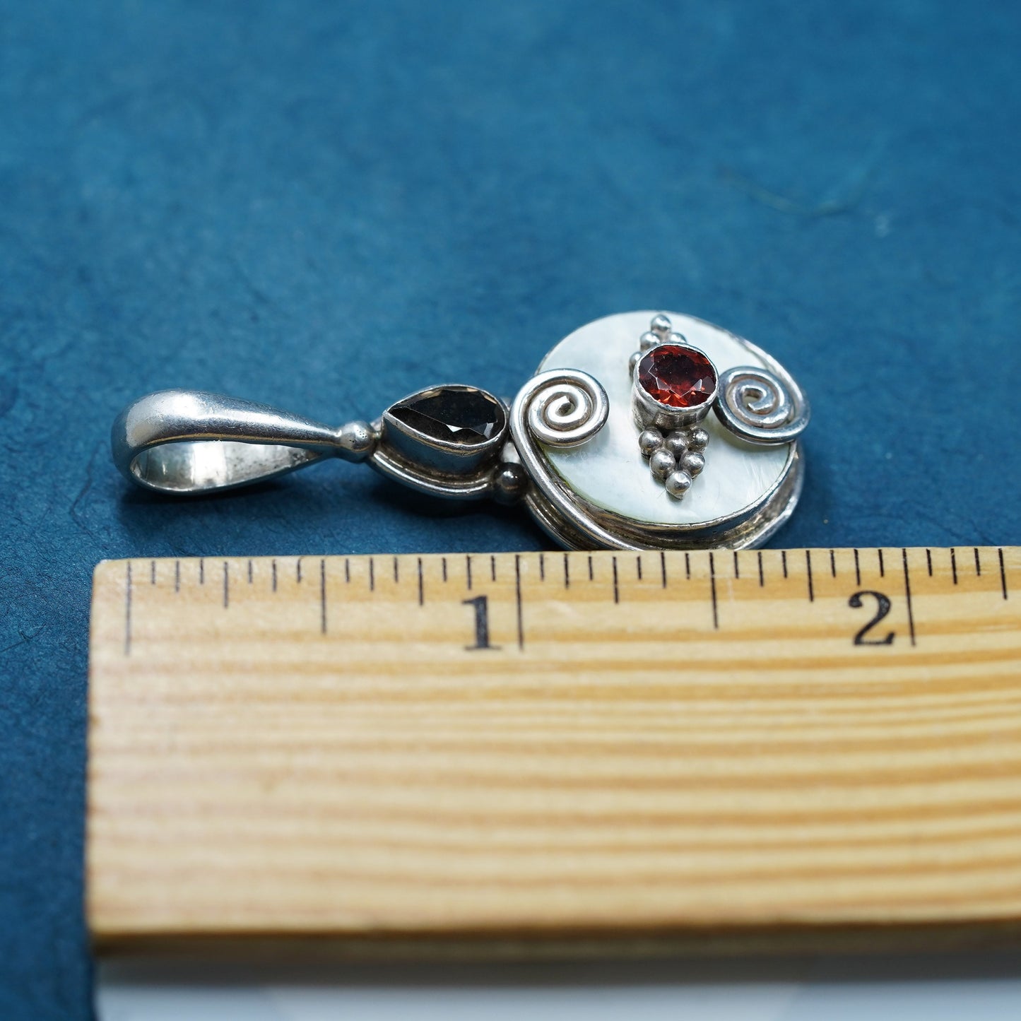 Vintage Sajen sterling silver handmade pendant with mother of pearl amethyst