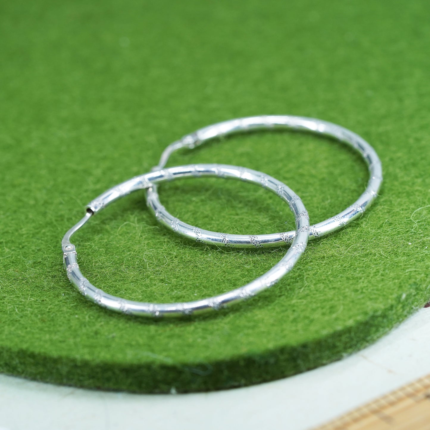 1.75", sterling silver loop earrings, textured minimalist primitive hoops