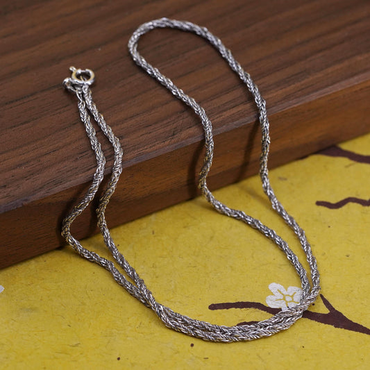 18" 2mm, vintage Sterling silver handmade wheat chain, 925 necklace