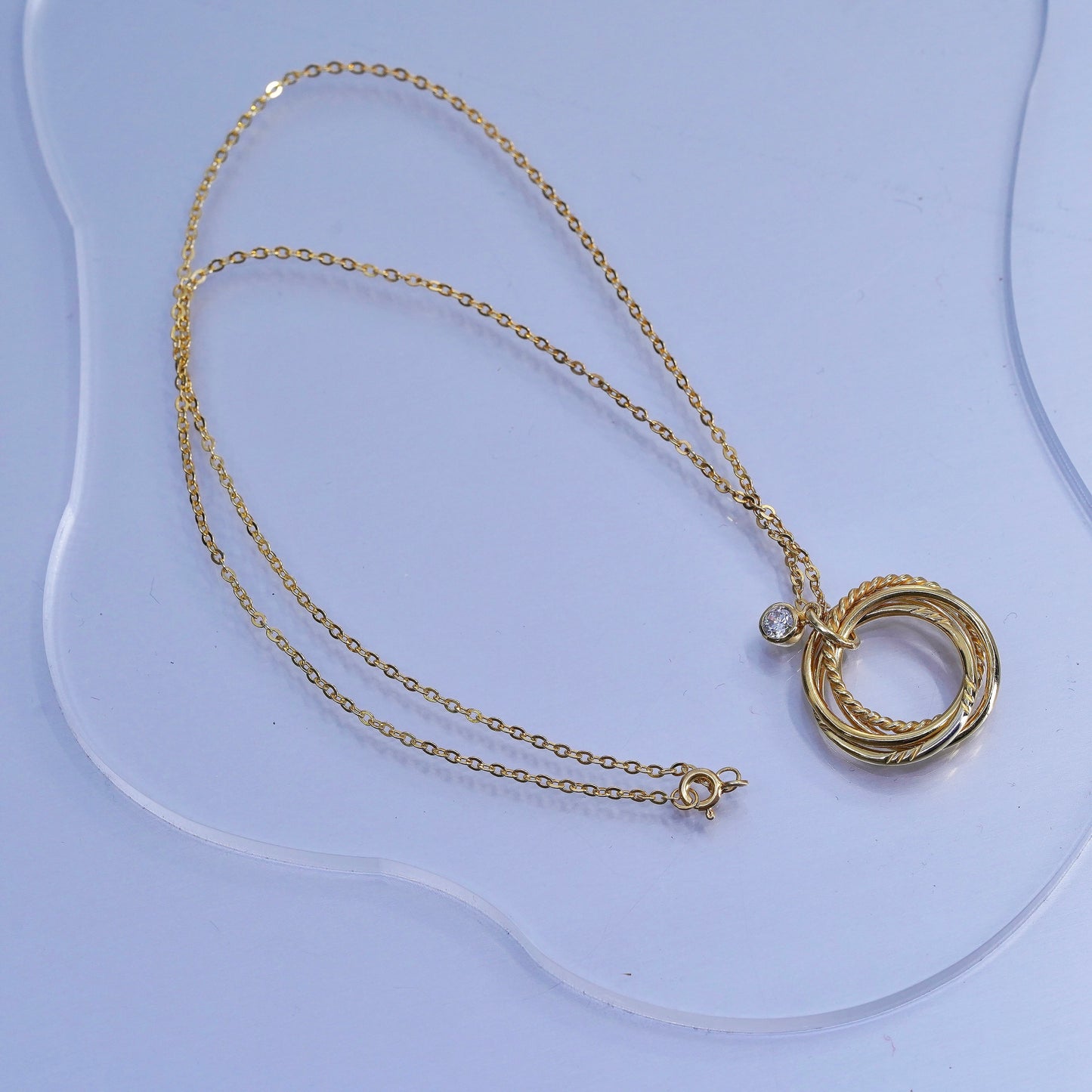 18”, vermeil gold Sterling 925 silver circle necklace entwined circle pendant