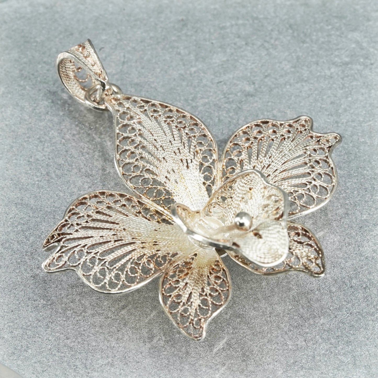 Vintage Sterling silver charm, 925 filigree flower pendant