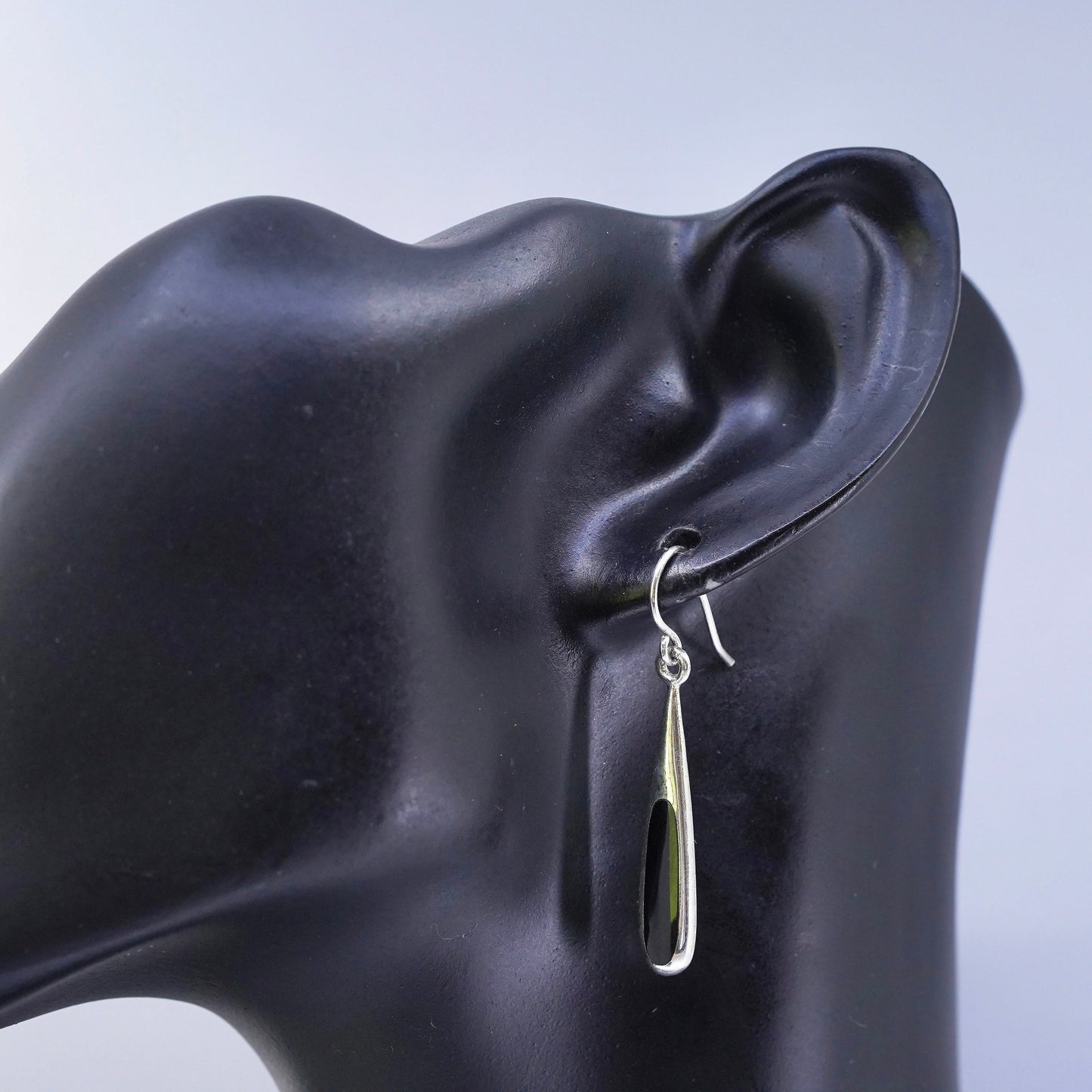 Vintage Sterling 925 silver handmade teardrop onyx earrings