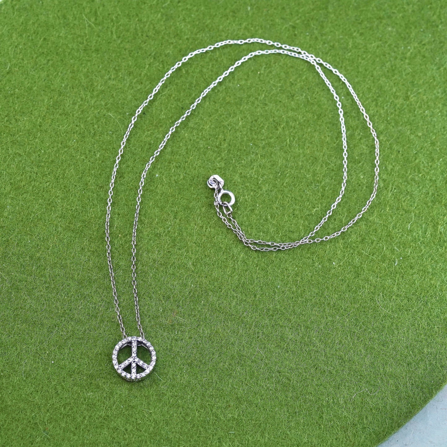 18", Sterling silver necklace, 925 circle chain peace CND symbol pendant and cz