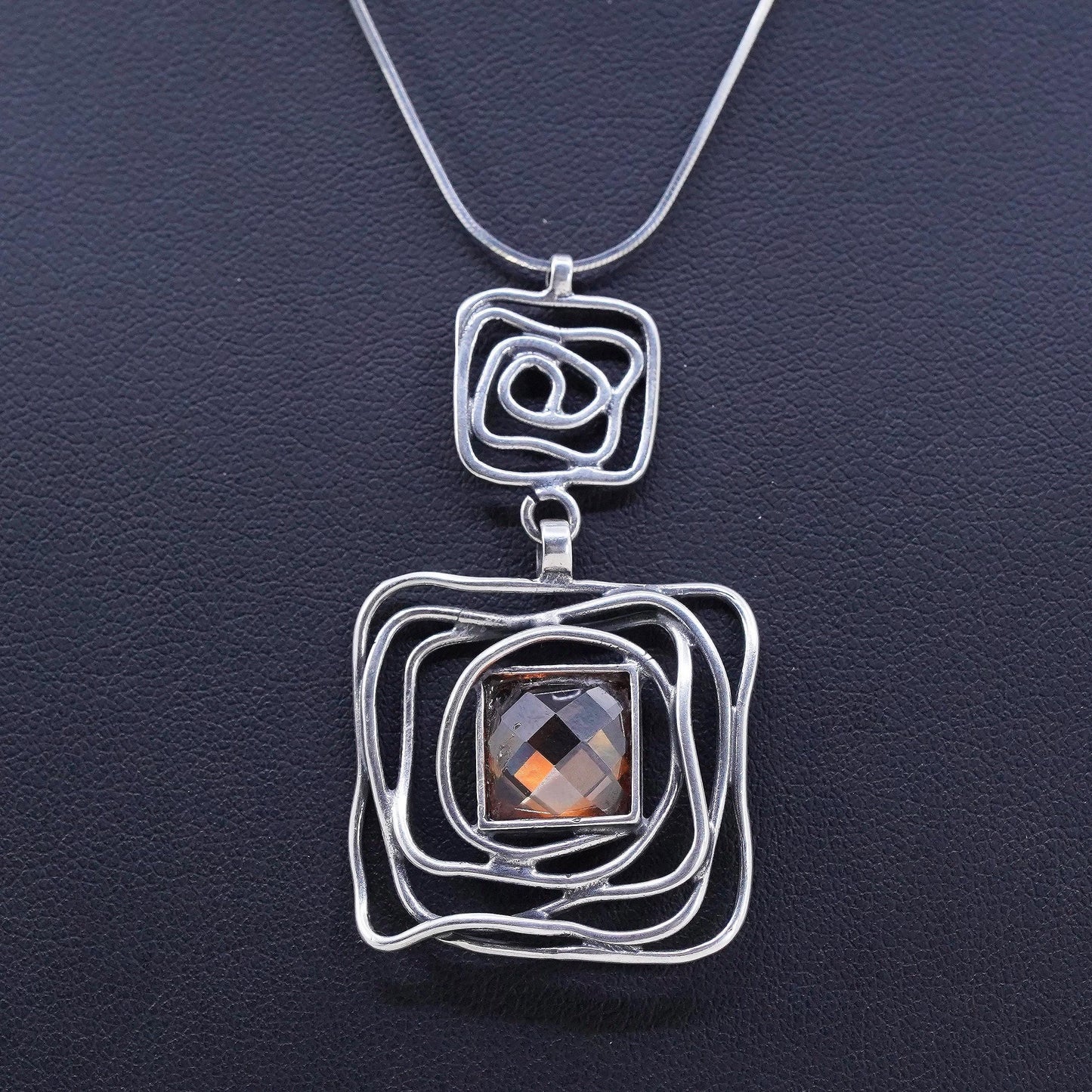 16”, Magnolia Jewelry, Sterling silver necklace 925 square snake square pendant