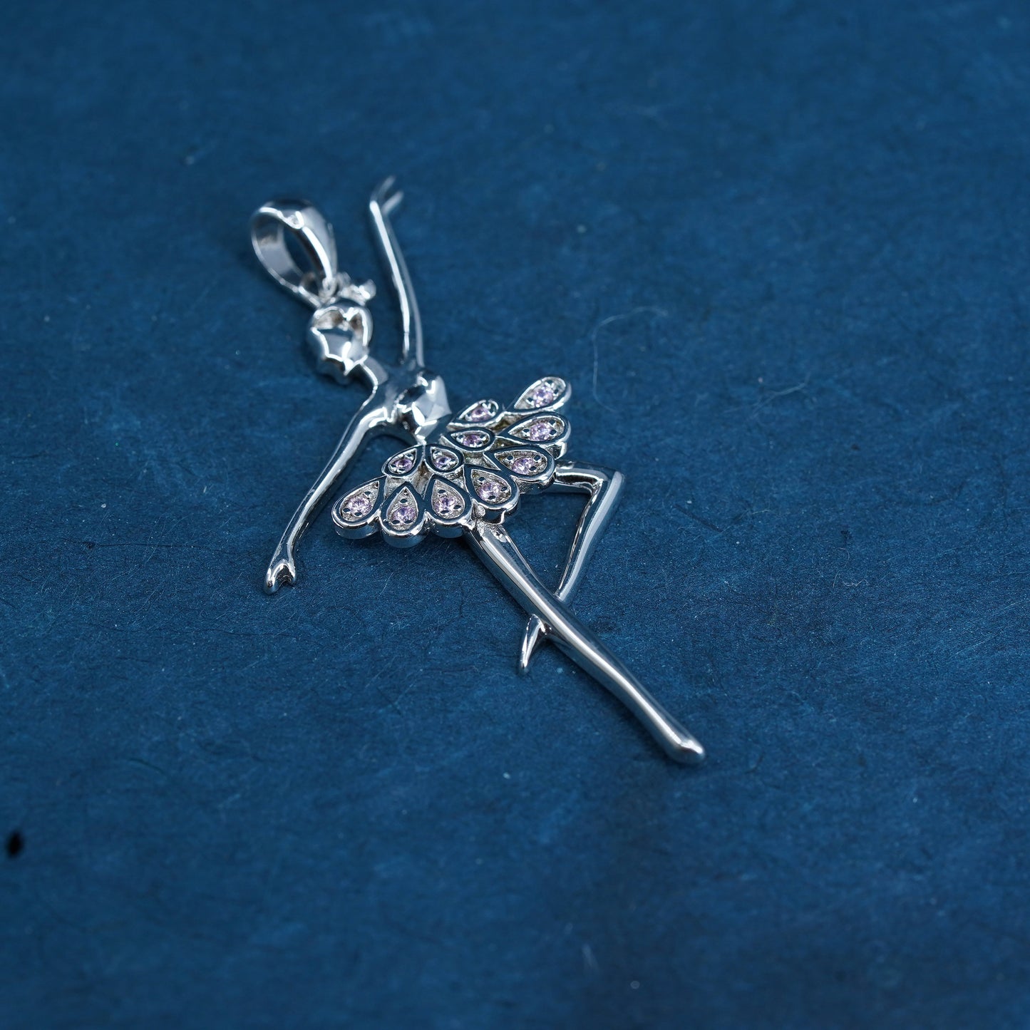 vtg Sterling silver pendant, 925 ballerina dancer with cluster diamond skirt