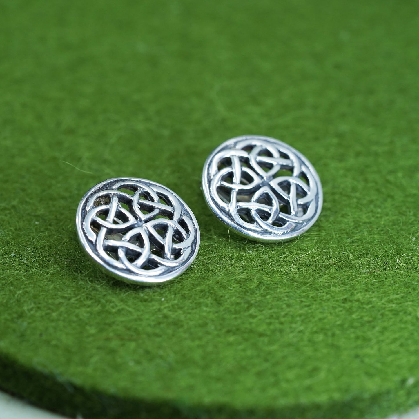 VTG sterling silver handmade earrings, Irish Celtic knotted woven 925 clip on