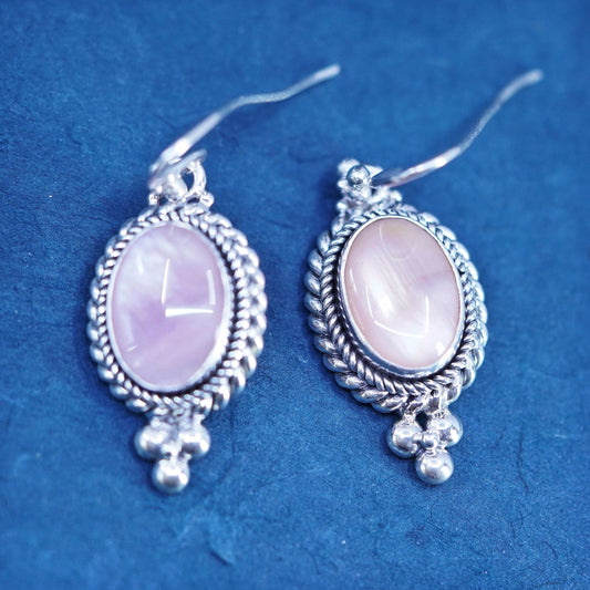 Bali BA Suarti sterling silver earrings, 925 oval dangles pink mother of pearl