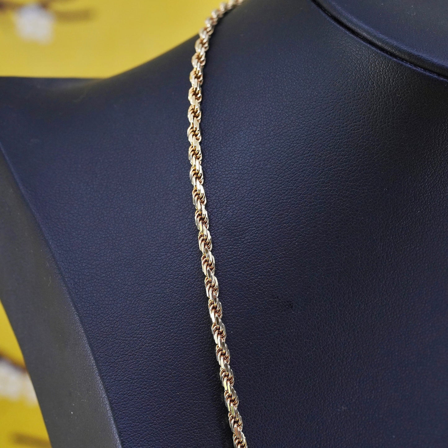 20" vermeil gold over Sterling silver necklace, Italy 925 diamond rope chain