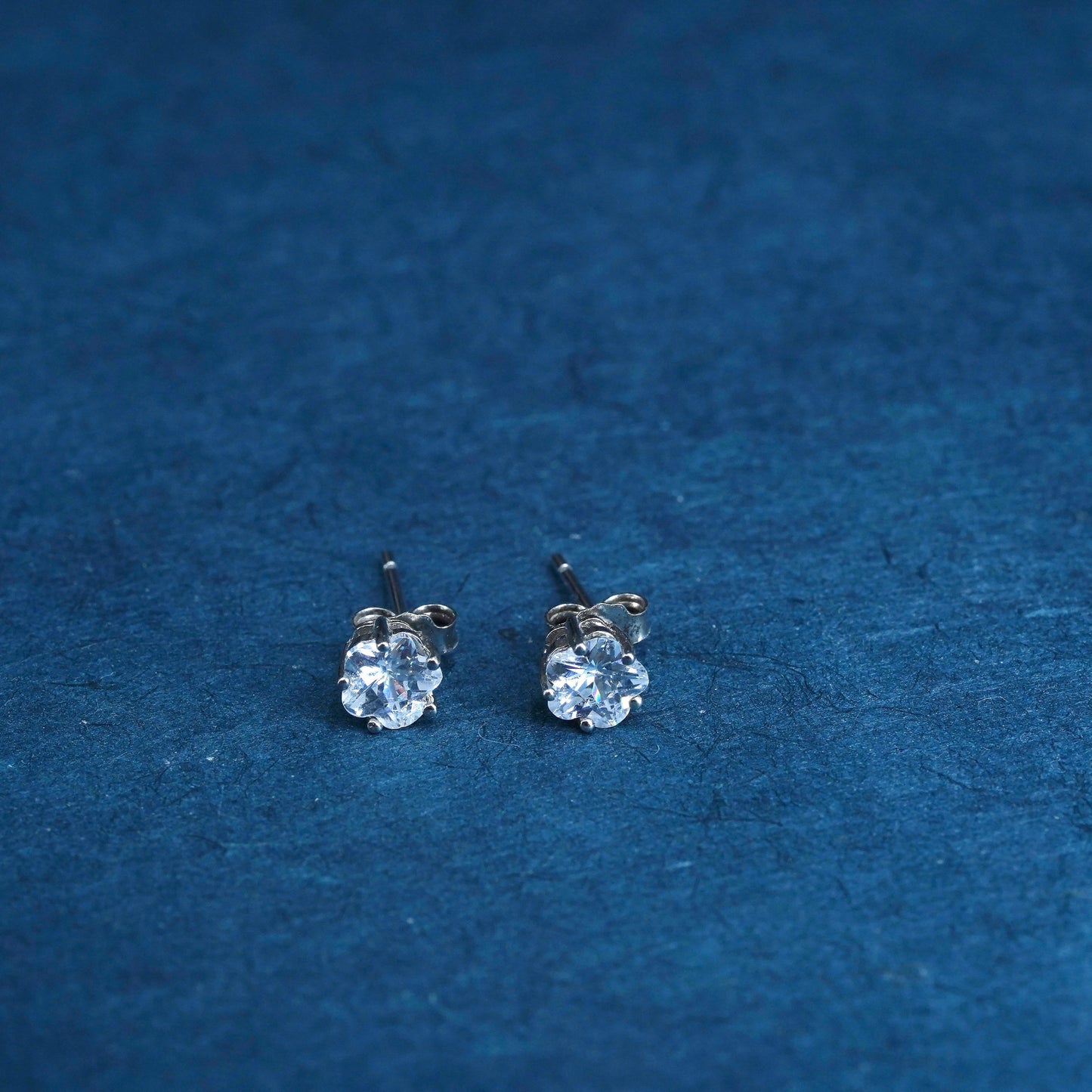 4mm, Vintage sterling silver handmade earrings, square 925 studs with CZ