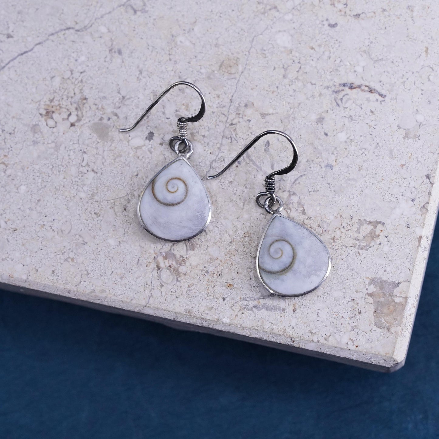 Sterling Silver 925 Shiva eye teardrop earrings | Mexican Jewelry, fossil shell