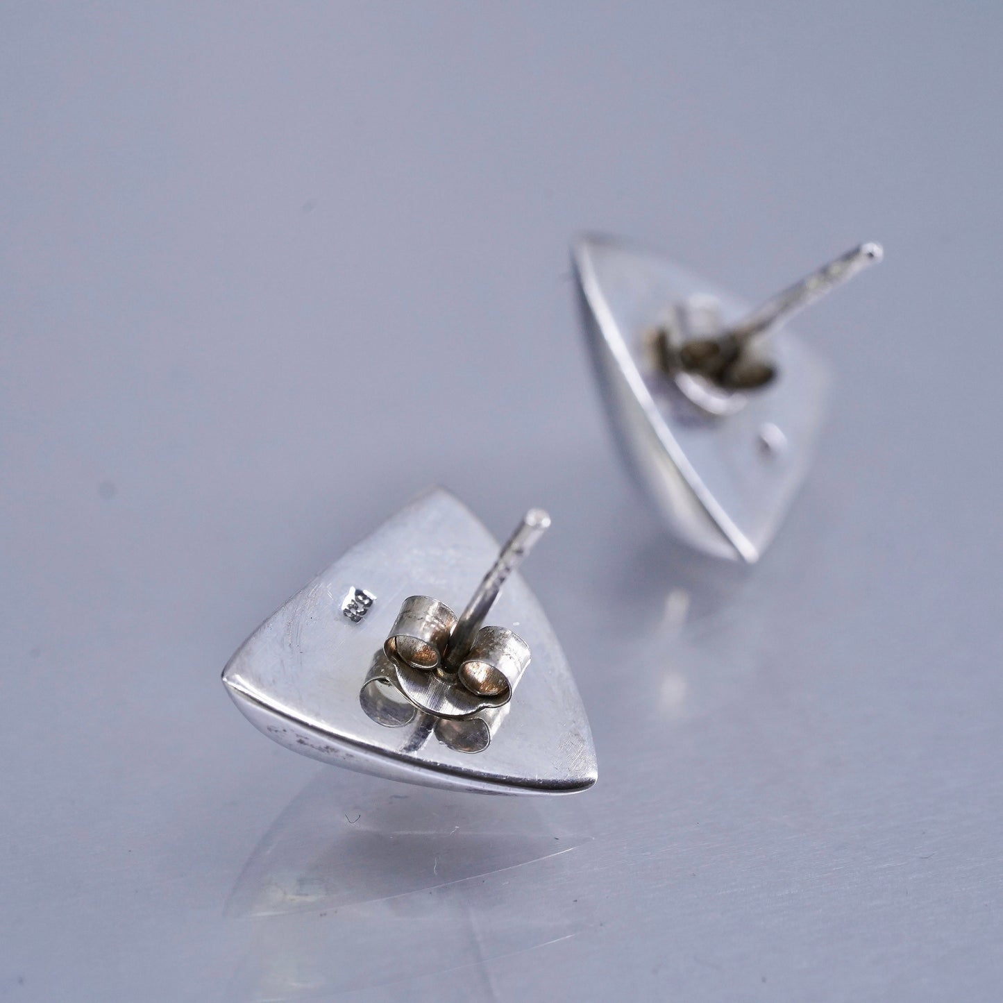 Vintage vermeil gold Sterling 925 silver earrings, triangular textured studs