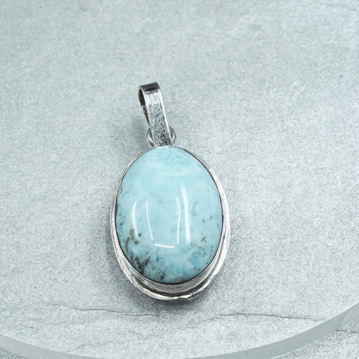 vintage sterling 950 silver handmade pendant with oval Larimar