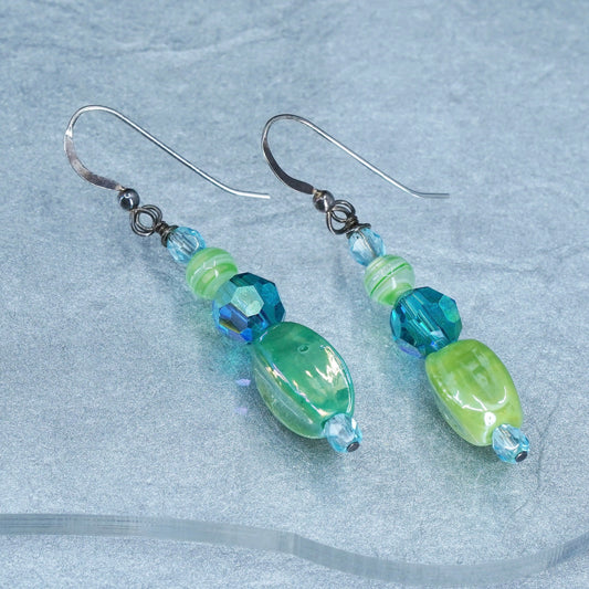 Vintage Sterling 925 silver earrings with artisan green glass