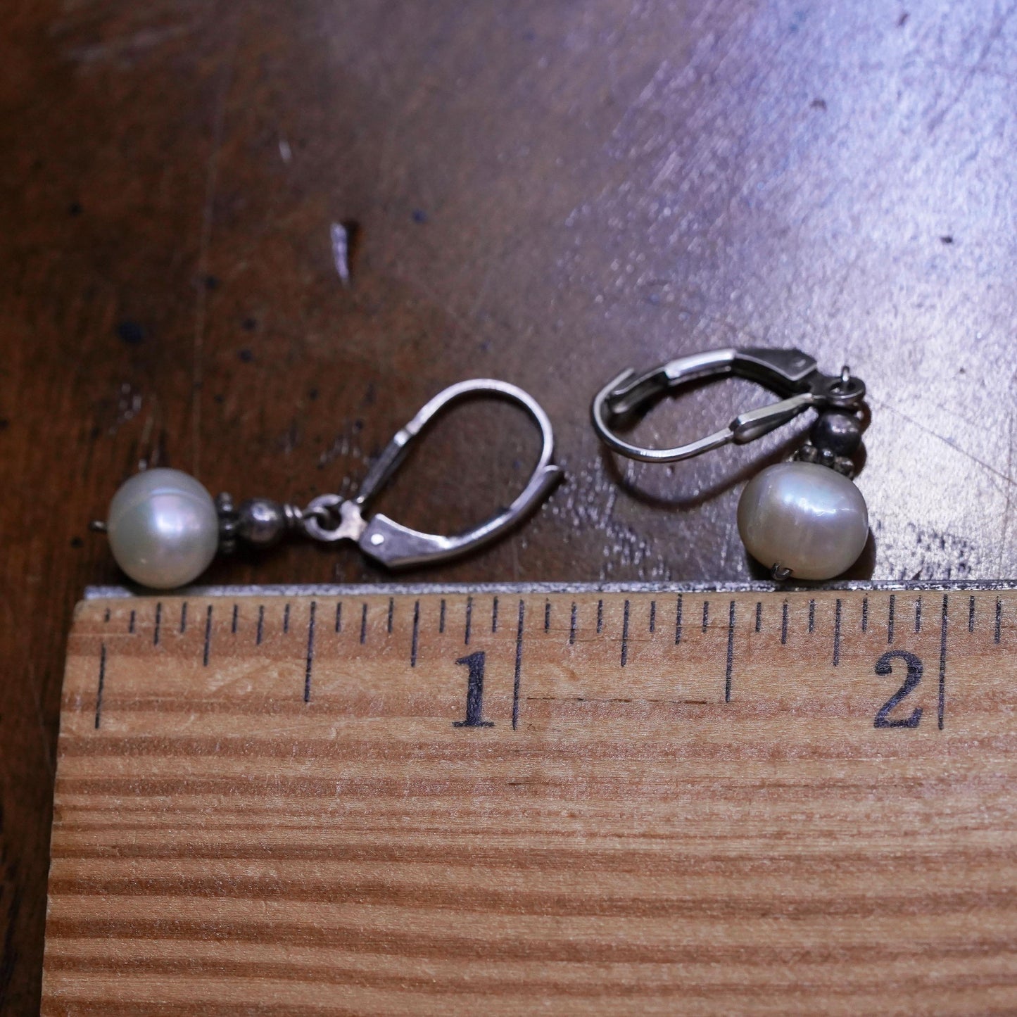 Vintage Sterling silver handmade earrings, 925 hooks with pearl drops