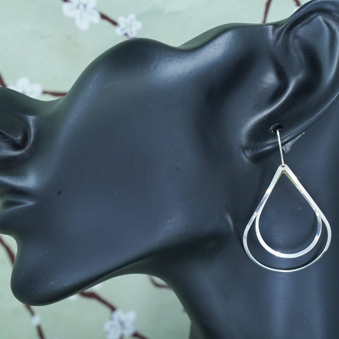 Vintage modern sterling silver handmade earrings, 925 teardrop dangles