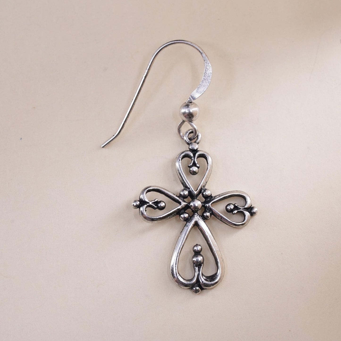 Vintage Sterling silver handmade pendant, 925 cross single earring